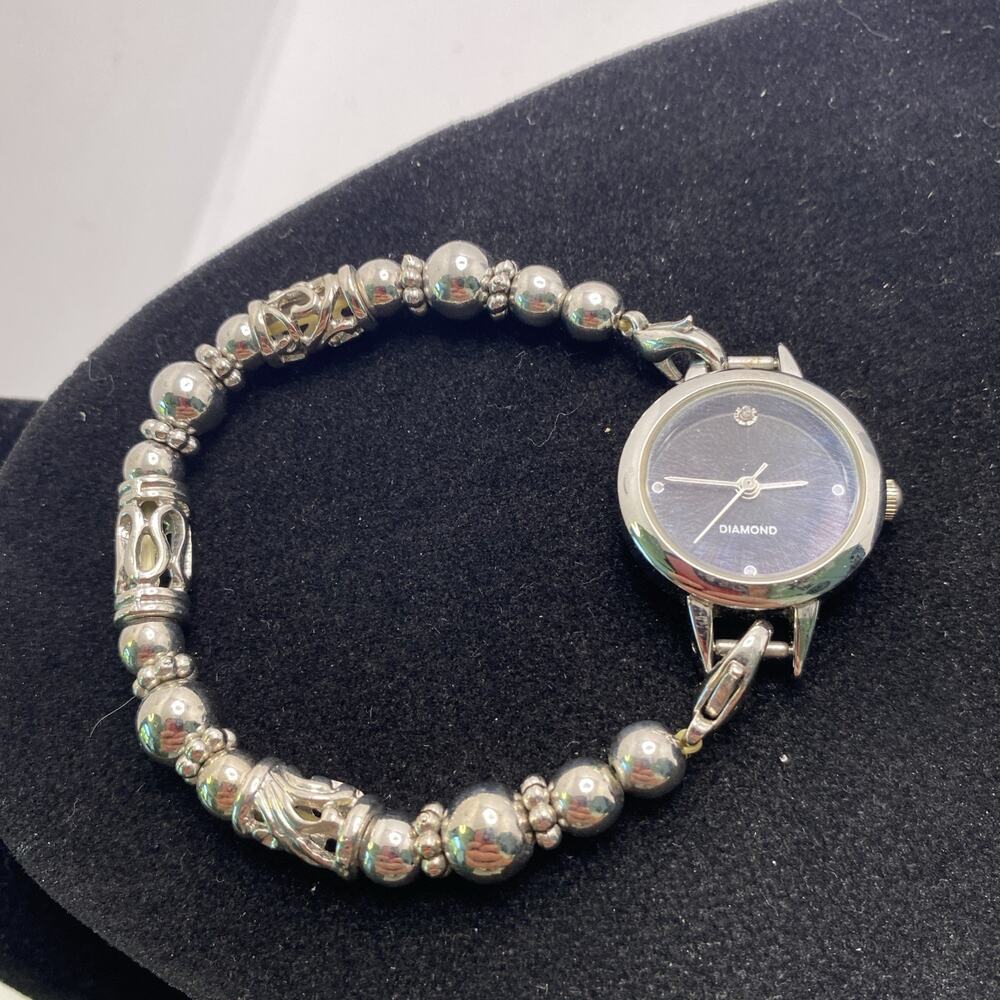 Womens Ailver Beaded Diamon Bracelet Watch New Battery